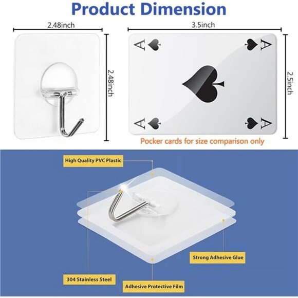 Heavy Duty Adhesive Wall Hooks Waterproof Towel Coat Key Hangers 12 Pack - Picture 2 of 7